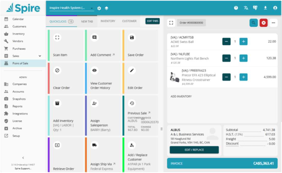 Spire Web Point of Sale module